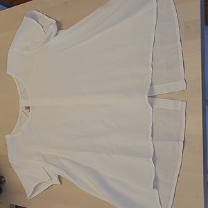 EUC FLAX 100% Linen Back Button Detail Short Sleeved Scoop Neck Shirt